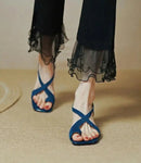 Elba Sandália Feminina Camurça De Salto Quadrado