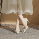 Lille Scarpin Feminino Salto Alto Bico Fino Quadriculado com Pérolas