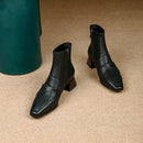 Stanford Bota Feminina De Couro Legítimo Salto Quadrado - Preto