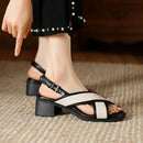 Nápoles Sandália De Salto Quadrado de Couro