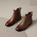 Sofia Bota Feminina De Couro Genuíno Salto Quadrado - Marrom