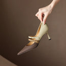 Marbella Sapato Feminino De Couro Bicolor Salto Alto - Marrom e Bege