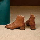 Stanford Bota Feminina De Couro Legítimo Salto Quadrado - Marrom