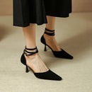 Gaya Sapato Feminino De Camurça Salto Alto De Bico Fino - Preto